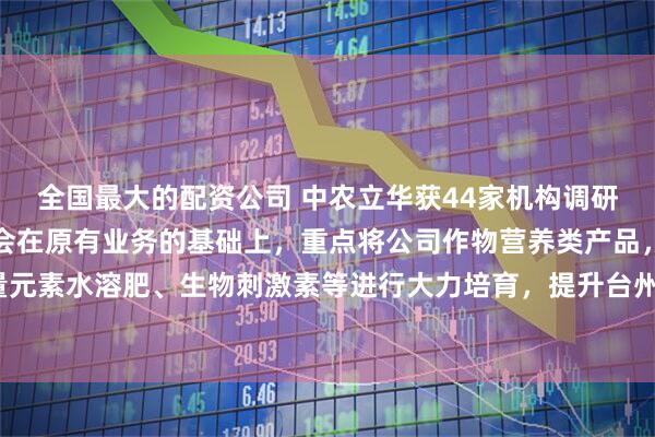 全国最大的配资公司 中农立华获44家机构调研：公司收购台州农资，会在原有业务的基础上，重点将公司作物营养类产品，例如中微量元素水溶肥、生物刺激素等进行大力培育，提升台州农资全程方案的产品力（附调研问答）